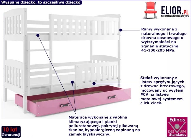 Dziecięce łóżko 2-osobowe z różową szufladą 90x200 - Elize 3X