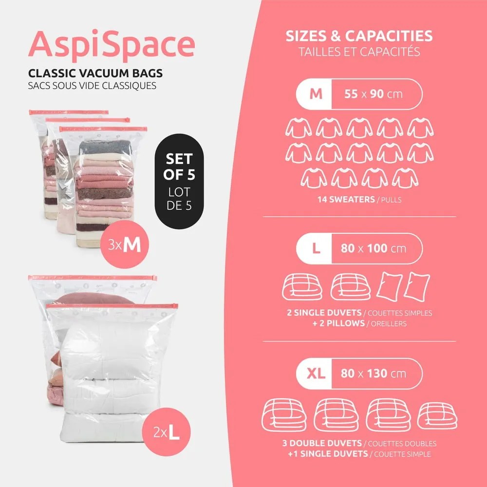 Worki próżniowe zestaw 5 szt. Aspispace M/L – Compactor