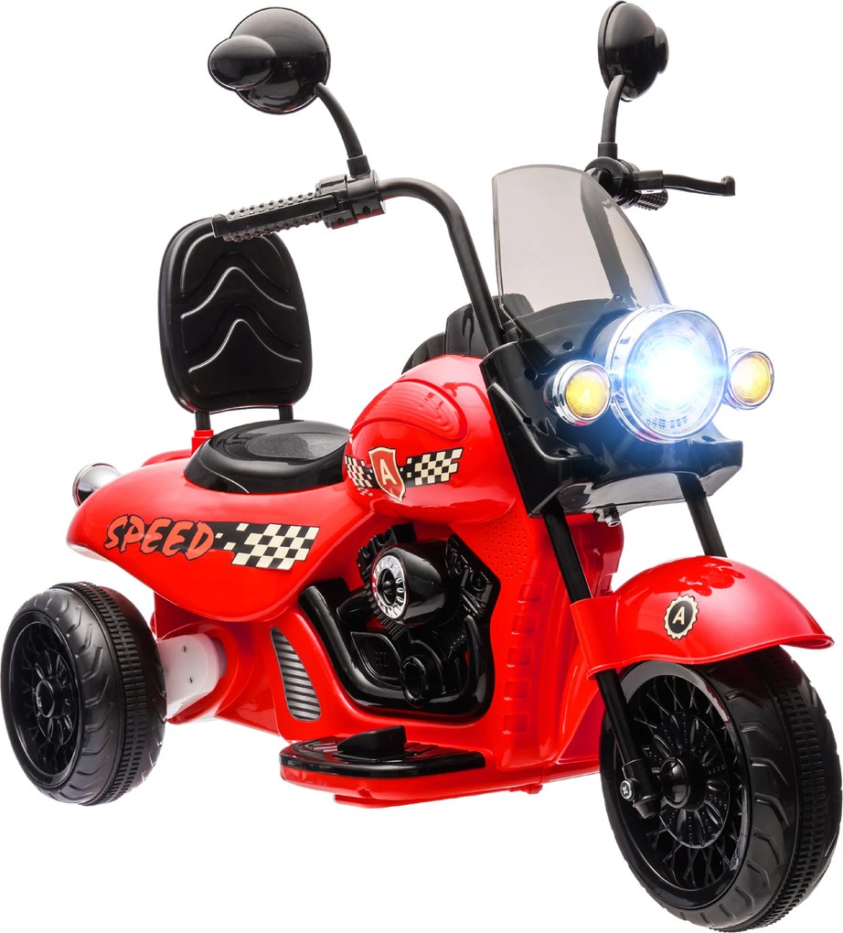 AIYAPLAY Motocykl elektryczny dla dzieci, 3 koła, na baterię 6V, ze światłami i muzyką, dla dzieci w wieku 3-6 lat, Czerwony
