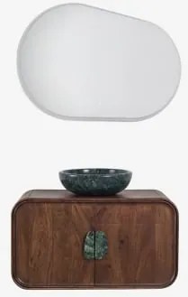 Zestaw Wiszących Mebli Łazienkowych 95x45 Cm Z Drewna Mango I Naturalnego Kamienia Kivalina Owalna Lampa Led I Przeciwmgielna 100x80 Cm Riben & Bez Kr