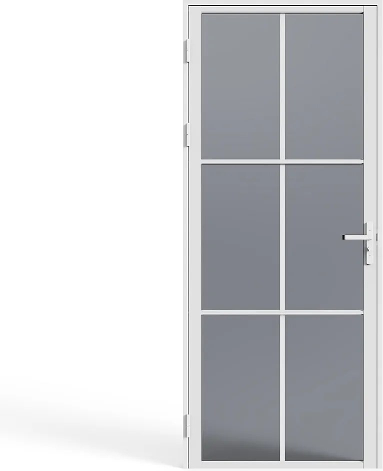 Drzwi z ościeżnicą odwracalne z Aluminium i Szkła hartowanego Przydymionego - wys. 204 x szer. 73 cm - Biały SEROTO