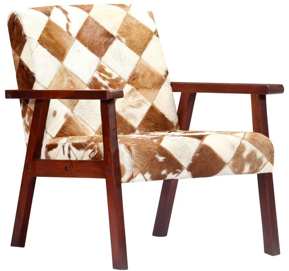 Drewniany tapicerowany skórą naturalną fotel lisek F7-B44