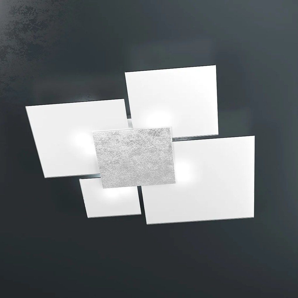 Lampa sufitowa prostokątna Toplight Upgrade, 4 światła, oprawka GX53, konstrukcja srebrno-biała, nowoczesny design, 91x86x15 cm