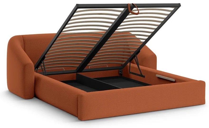 Ceglaste tapicerowane łóżko dwuosobowe ze schowkiem ze stelażem 160x200 cm Campi – Cosmopolitan Design