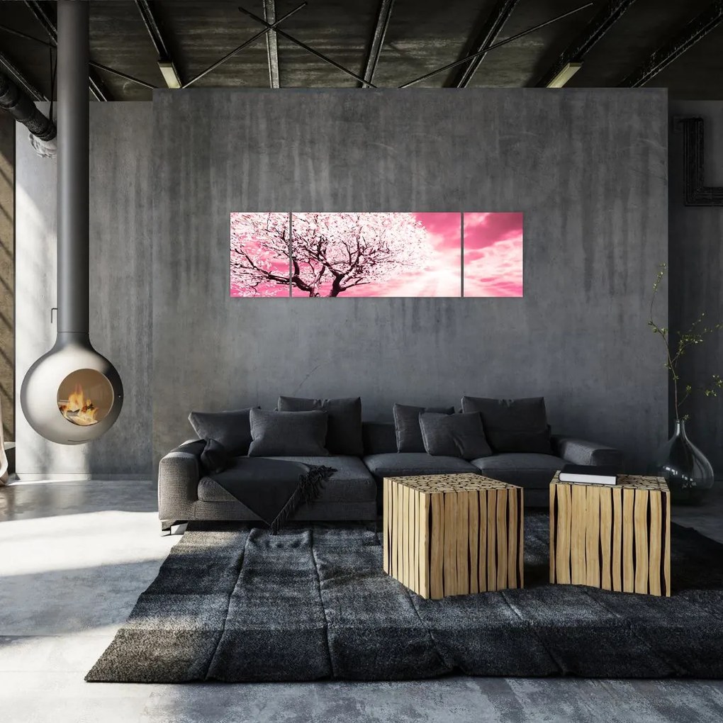 Różowy obraz drzewa (170x50 cm)