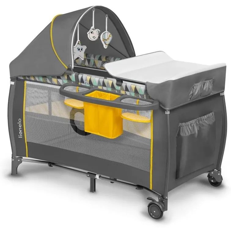 Lionelo - Łóżeczko turystyczne SVEN PLUS szary/żółty