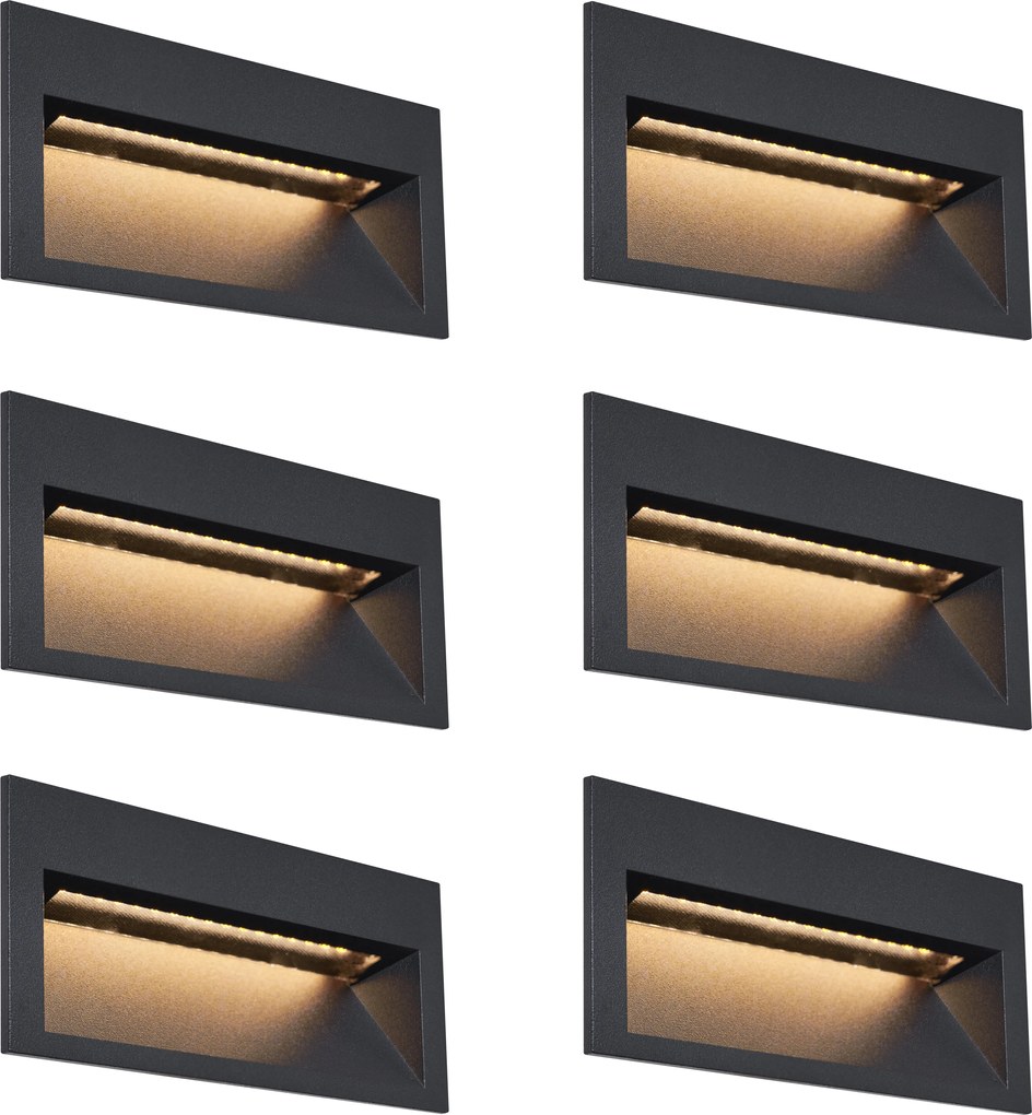 Zestaw 6 nowoczesnych wpuszczanych lamp ściennych czarnych 16 cm z LED IP65 - Mert