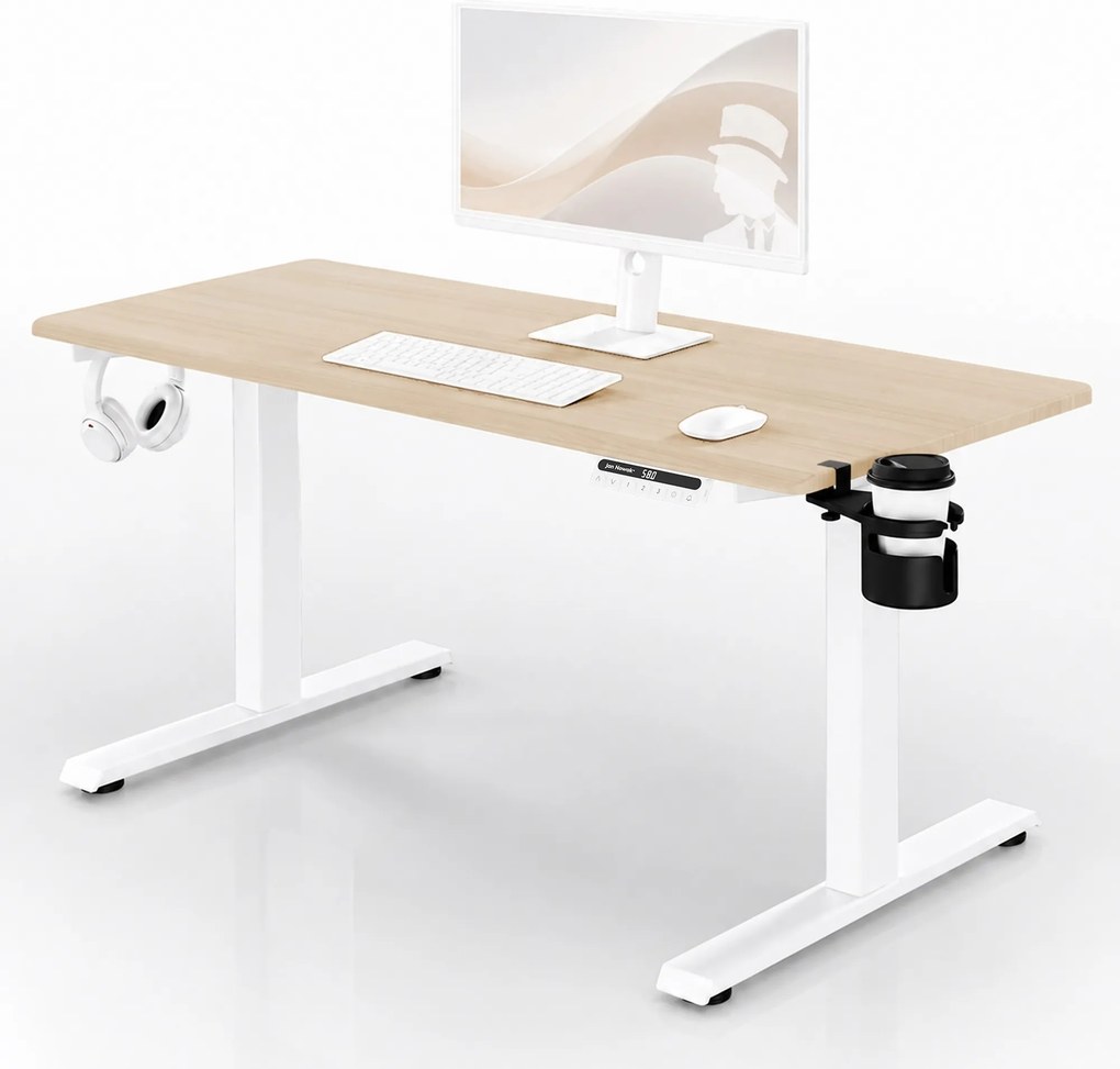 Biurko elektryczne z regulacją wysokości ergonomiczne białe/dąb sonoma,1400x700 mm: ARIA