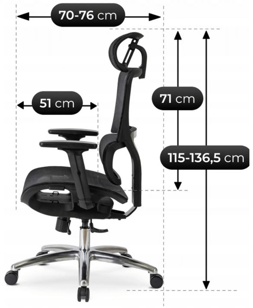 Fotel Biurowy Ergonomiczny Obrotowy ROYAL Czarny Nowoczesny