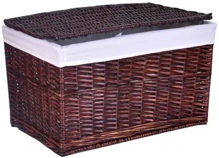 Brązowy kosz wiklinowy z pokrywą do pralni H2-H72