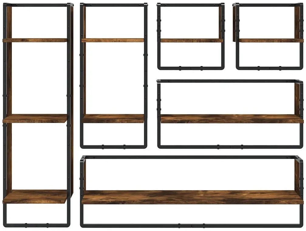 Industrialny zestaw 6 półek ściennych przydymiony dąb H4-T70