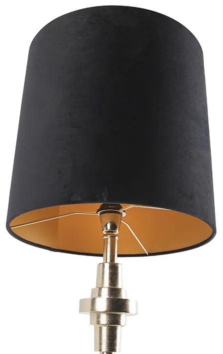 Lampa stołowa w stylu art deco złota z czarnym aksamitnym abażurem 40 cm - Diverso ArtDeco Oswietlenie wewnetrzne