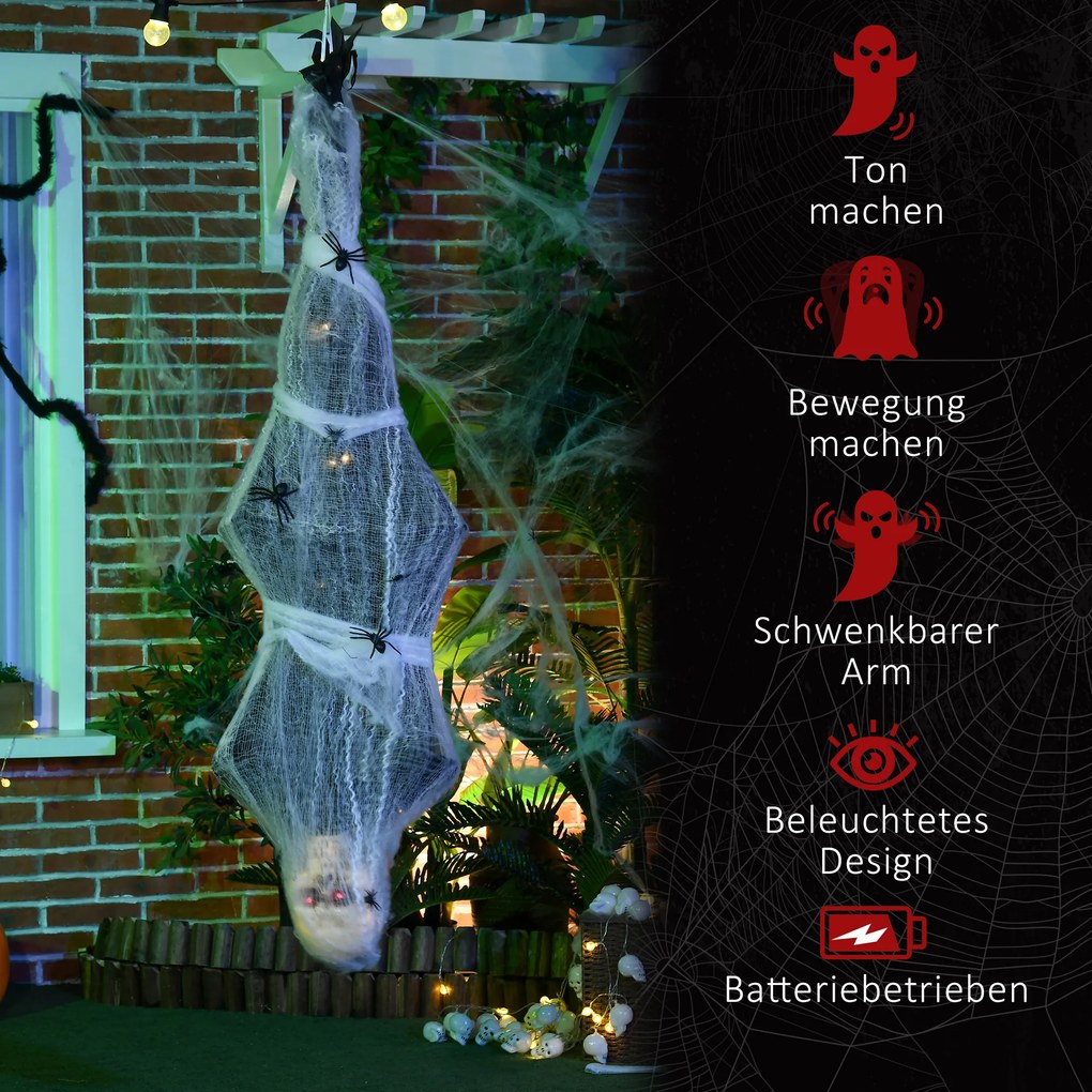 HOMCOM Halloween Mumia, Dekoracja z Efektem Dźwiękowym, z Sensorem Ruchu i LED, 60 cm x 16 cm x 170 cm