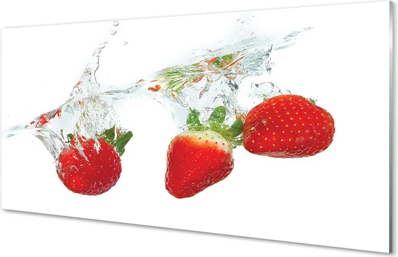Szkło do Kuchni na Ścianę Truskawki w Wodzie na Białym Tle