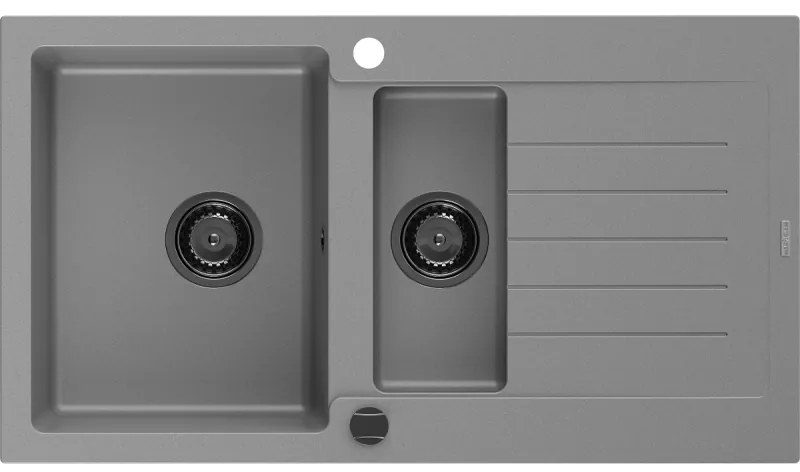 Mexen Matias zlewozmywak granitowy 1,5-komorowy ociekaczem 900 x 505 mm, szary, syfon czarny - 6502901505-71-B