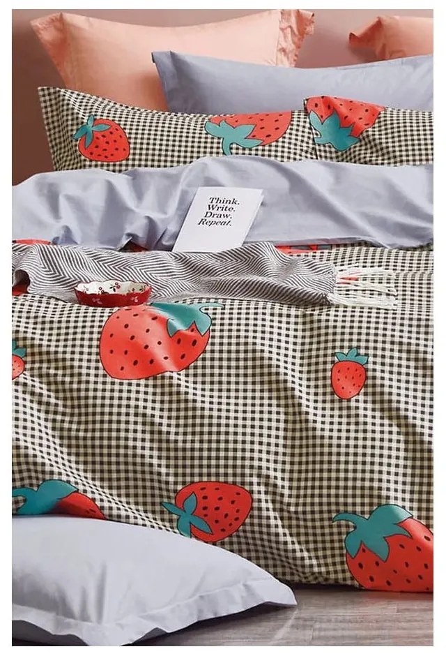 Pościel jednoosobowa z bawełny renforcé z prześcieradłem 160x220 cm Strawberry – Mila Home