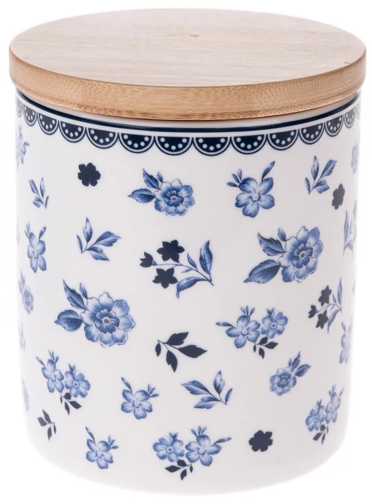 Pojemnik porcelanowy z pokrywką bambusową Floral,  600 ml