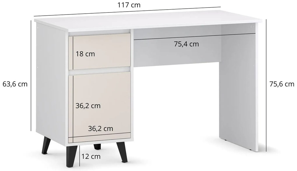 Biurko komputerowe z szafką i szufladą biały + kaszmir Z0-K66