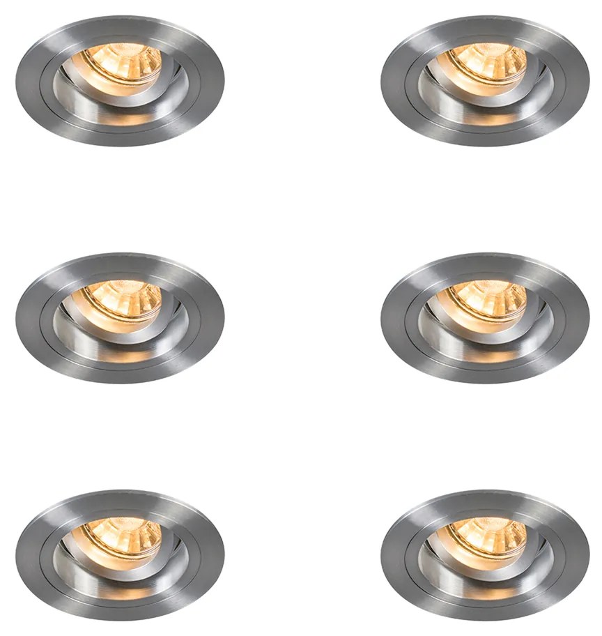 Zestaw 6 okrągłych, regulowanych reflektorów wpuszczanych, aluminiowych - Chuck