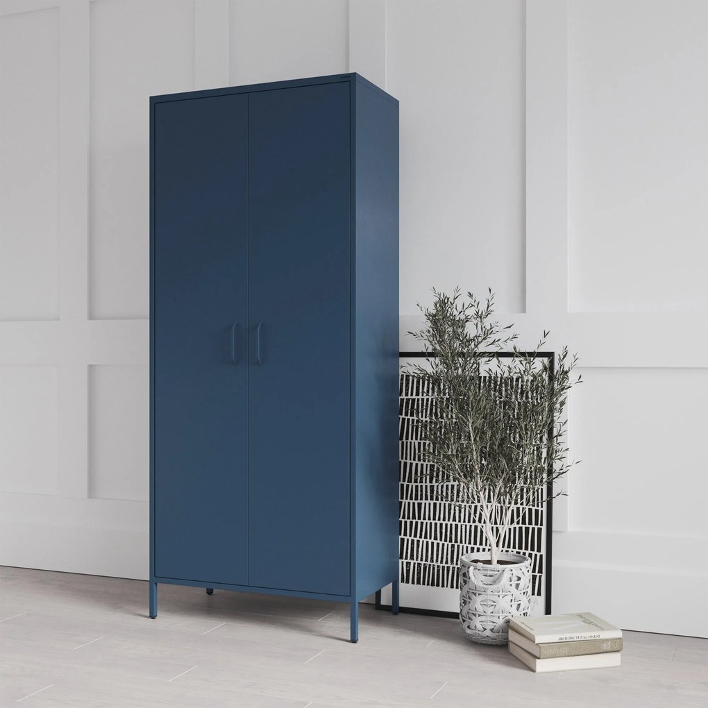 Szafa na ubrania metalowa loftowa na nóżkach granatowa, 800x1850x450 mm: FLAVIO Modern