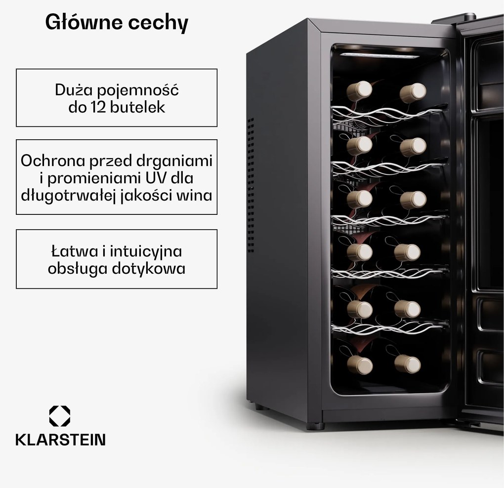 Klarstein Silent Vino 26.5cm 12 Butelek Winiarka Wolnostojąca Czarny