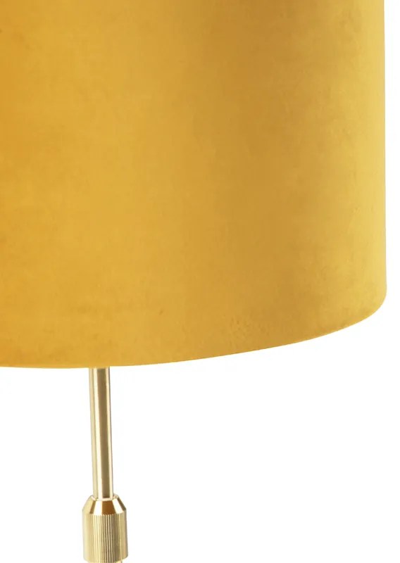 Lampa stołowa złota/mosiężna z żółtym aksamitnym abażurem 25 cm - ParteWiejski/ Rustykalny / Vintage Oswietlenie wewnetrzne