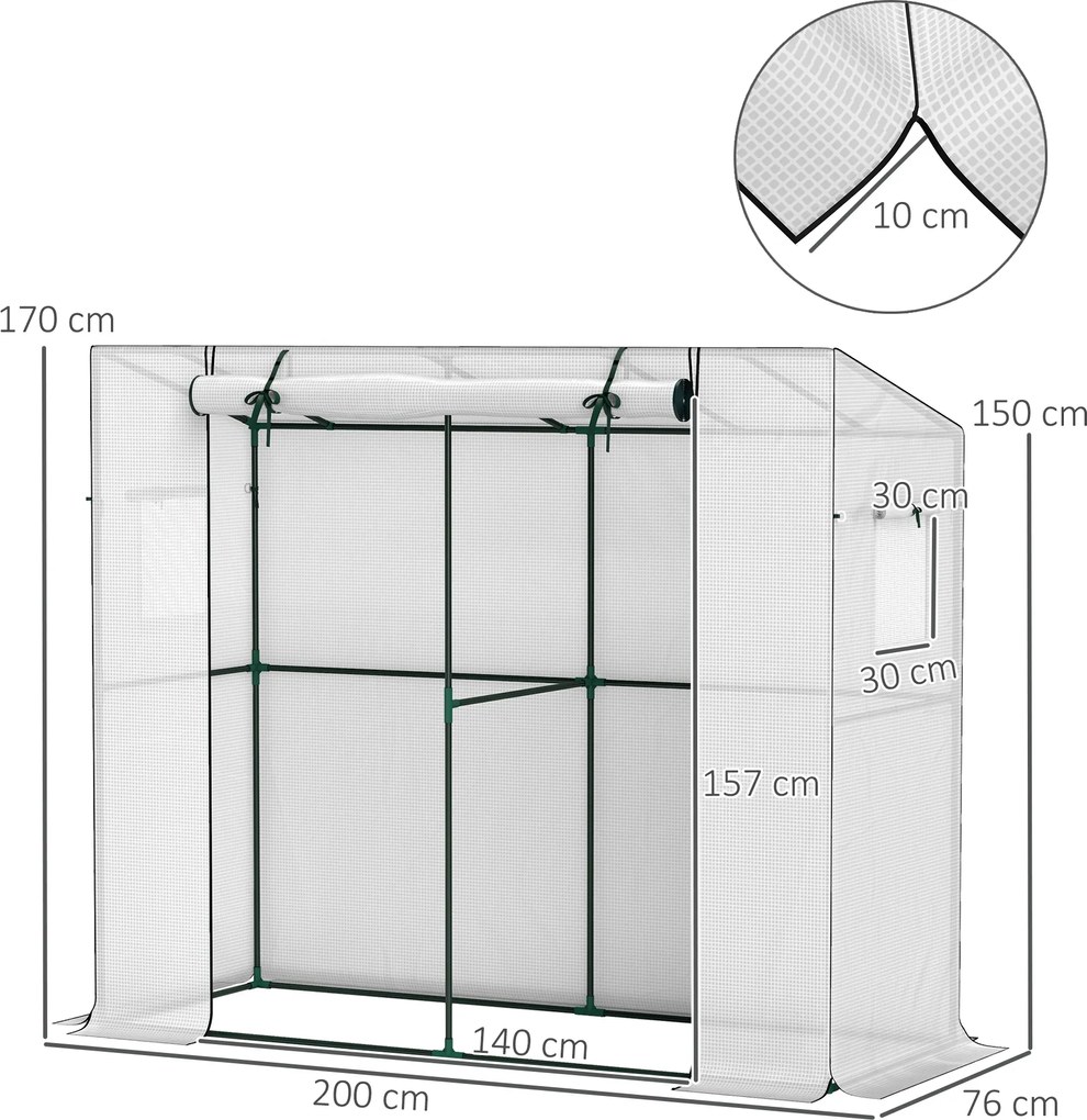 Outsunny Mini szklarnia, szklarnia przyścienna z rolowanymi drzwiami i oknami siatkowymi, odporna na UV, dla kwiatów, sadzonek, roślin, Biała