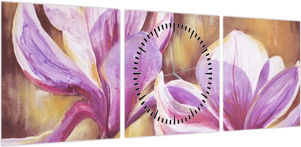 Obraz - Kwiaty magnolii (z zegarem) (90x30 cm)