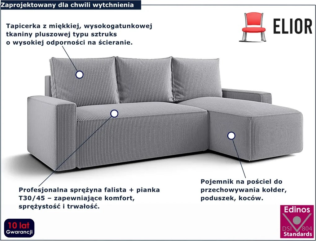 Jasnoszary narożnik z funkcją spania i pojemnikiem  Z3-C08