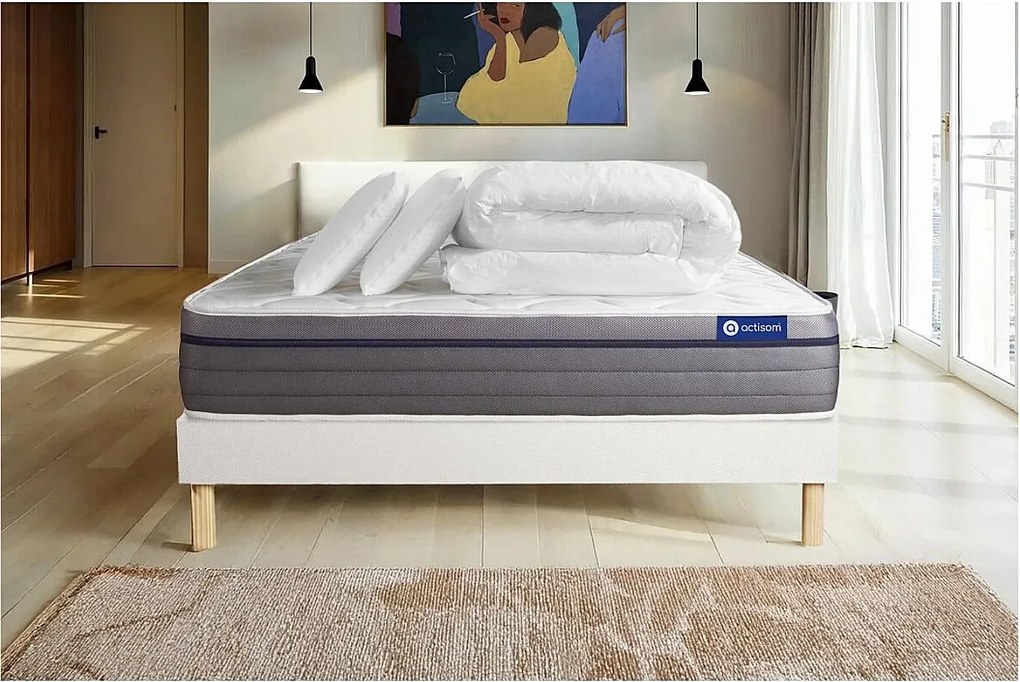 Kompletny zestaw lózka - materac 140x190 cm + Sprezyna skrzyniowa z listwami (w zestawie) + 2 poduszki Koldra - ActiMemo Zen