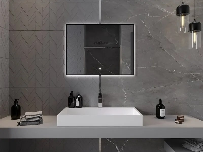 Mexen Erma lustro łazienkowe podświetlane 80 x 60 cm, LED 6000K, antypara, rama czarna - 9814-080-060-611-70