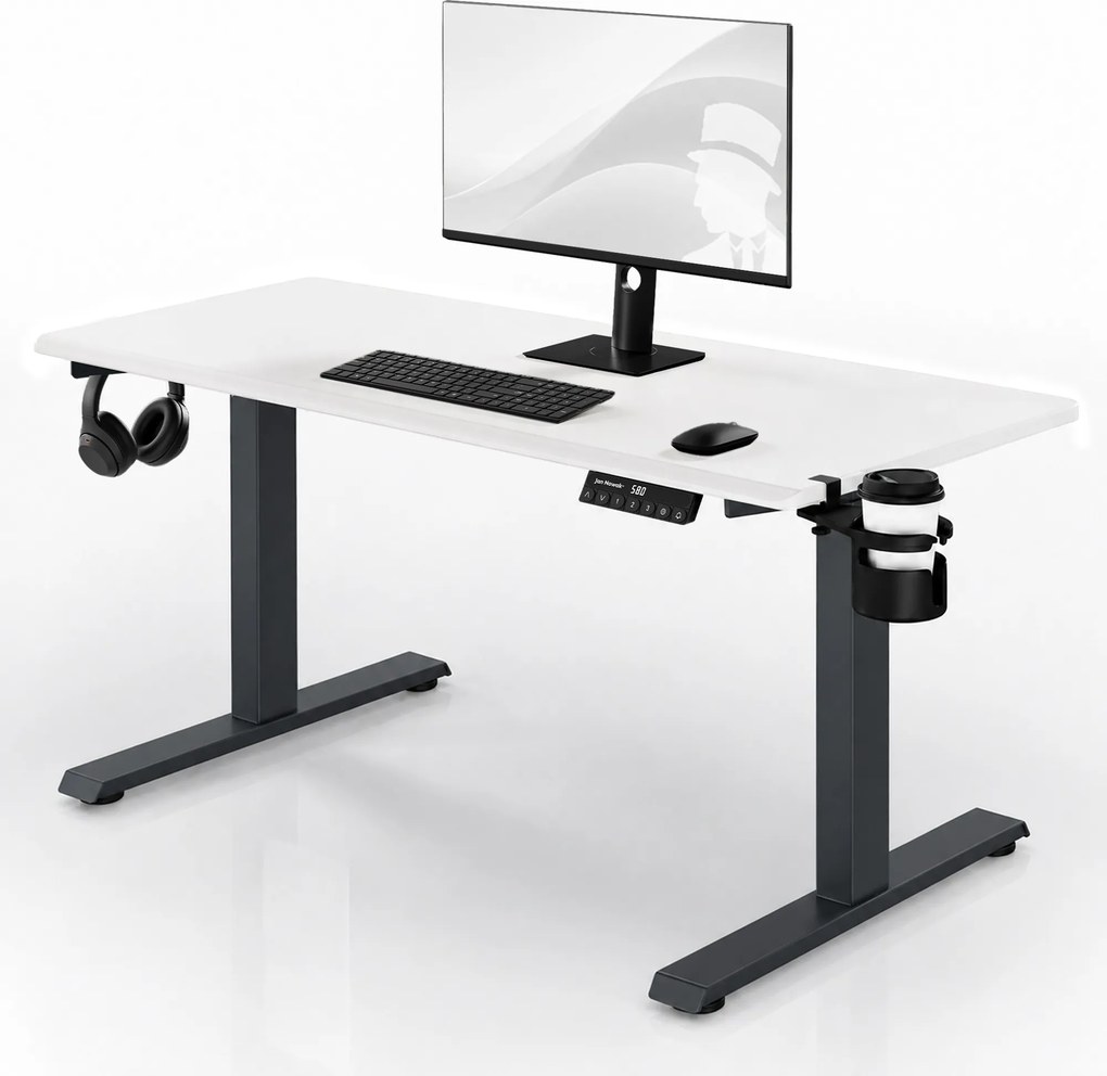 Biurko elektryczne z regulacją wysokości ergonomiczne antracytowo-białe, 1400x700 mm: ARIA