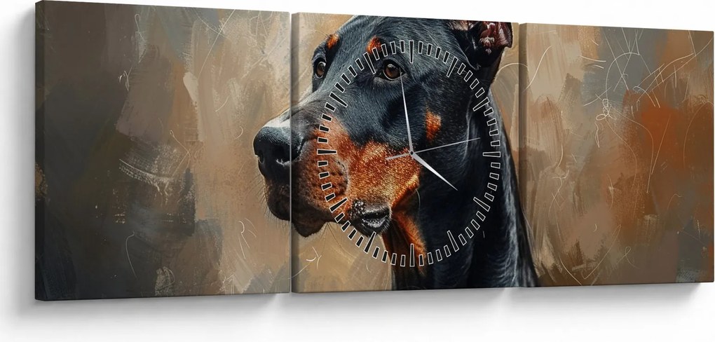 Obraz - Portret Dobrmana (z zegarem) (90x30 cm)
