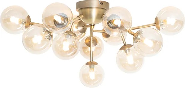 Plafon art deco brązowy z bursztynowym szkłem 12-świateł - Bianca