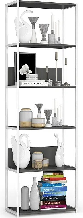 Regał loft AKORD metalowy Biały 60 cm kolor Szary mat 6 półek 60x32x192 cm