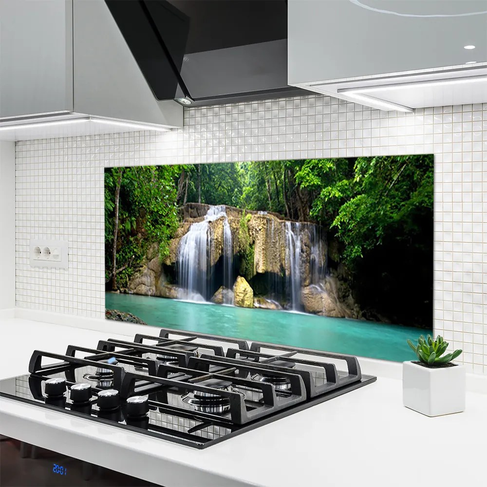 Szkło do Kuchni na Ścianę Wodospad W Cieniu Drzew