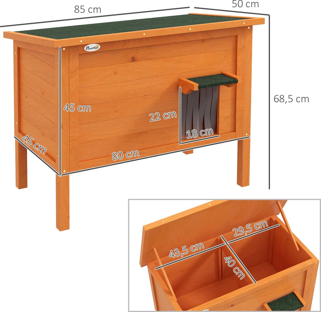 PawHut Domek dla kota, drewniany, izolowany, zasłona, pomarańczowy, 60x60x81,5cm | Aosom PL