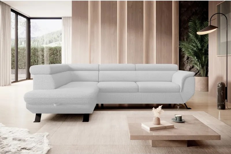 Narożnik RAVEN L Lewostronny wolnostojący z funkcją spania tkanina ARAGON 01 Biały WERSAL