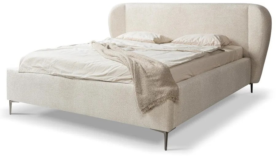 Beżowe tapicerowane łóżko dwuosobowe ze stelażem 160x200 cm Makana – Makamii