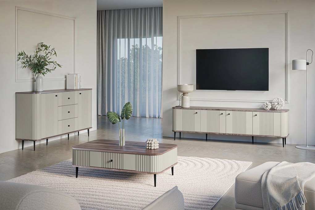 Szafka RTV Vesper 4D 187 cm - kaszmir / orzech / czarne nogi