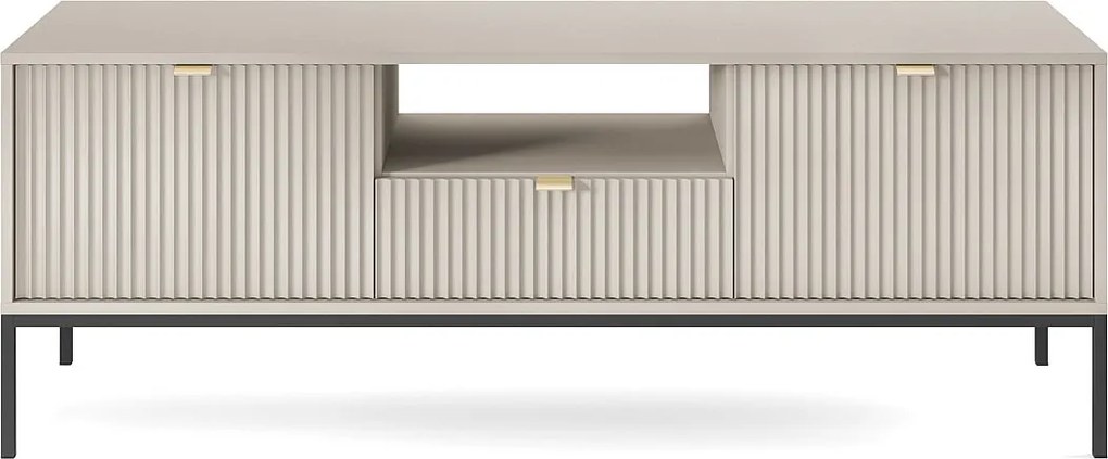 Szafka RTV: 1 szuflada, 2 drzwi, Kaszmir, Czarny, 154 x 56 x 39 cm, złote uchwyty