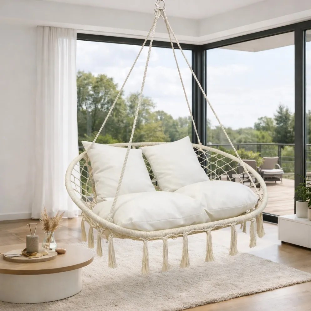 Dwuosobowa huśtawka ogrodowa - bocianie gniazdo Nestio HC-2502-BG, kolor beżowy