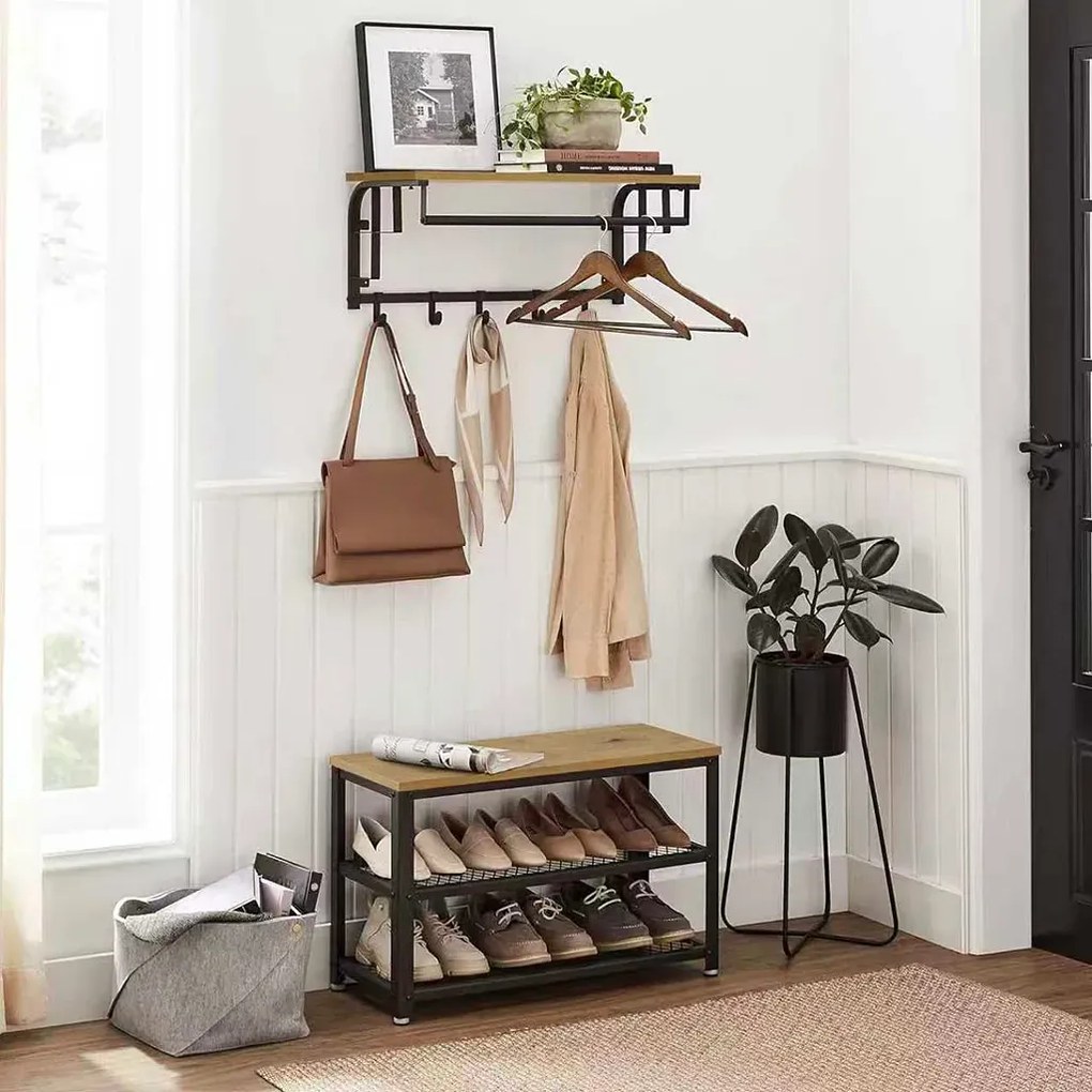 Półka ścienna z wieszakami na ubrania dąb artisan - Tocador 6X