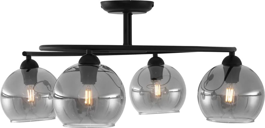 Nowoczesna lampa sufitowa czarna z dymionym szkłem, 4 źródła światła - Alanis