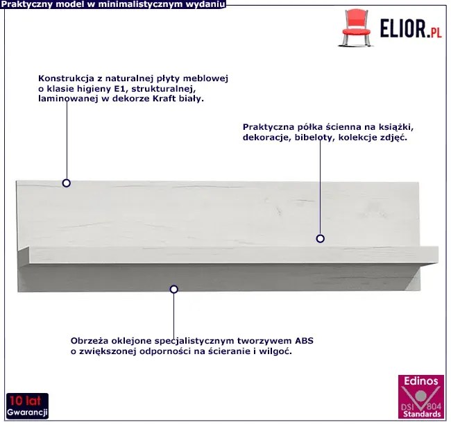 Półka Ścienna W Dekorze Kraft Biały R2-R40