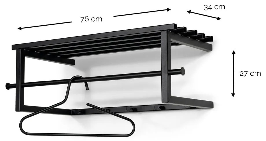 Czarny metalowy wieszak ścienny z półką 76 cm Marco – Spinder Design