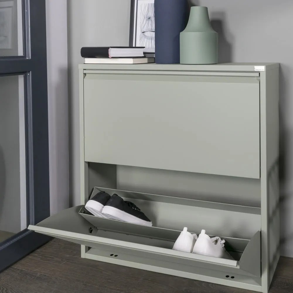 Szarozielona metalowa uchylna szafka na buty 75x77,5x22,5 cm Billy – Spinder Design
