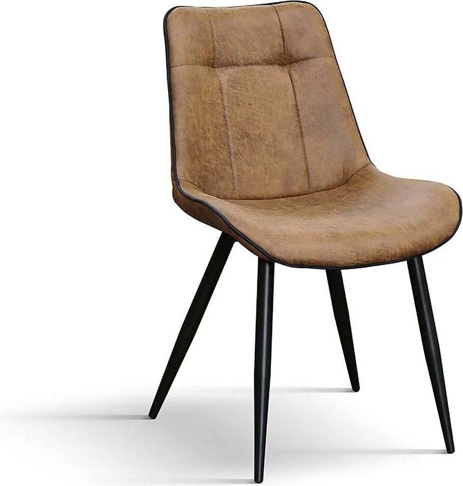 Zestaw 4 krzeseł z wielbłądziej sztucznej skóry i czarnych metalowych nóg - BRUXELLES