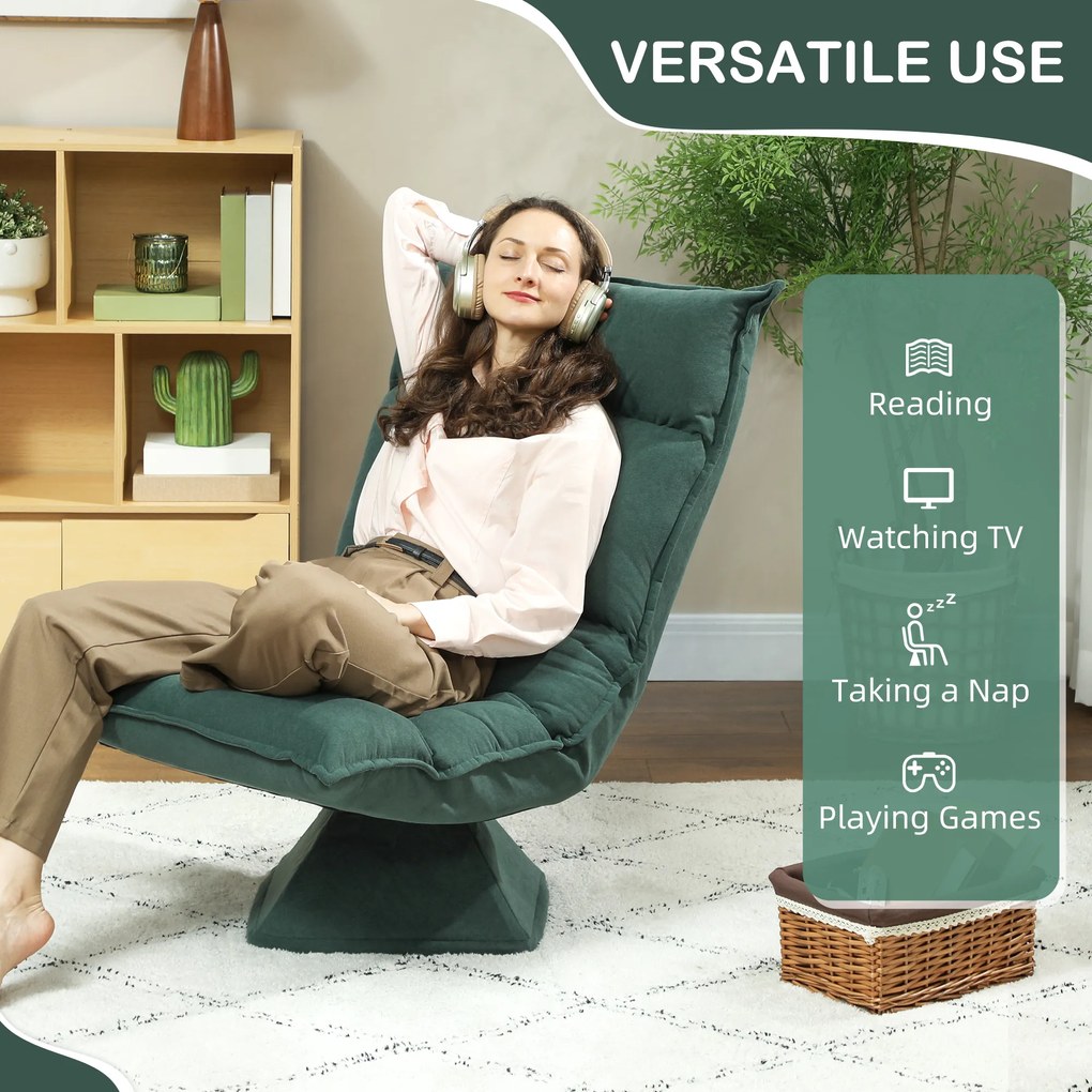 HOMCOM Nowoczesne Krzesło Podłogowe z 5-stopniową Regulacją Oparcia, Obrotowe, Zielony