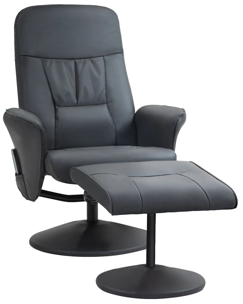 HOMCOM Fotel Masujący z Podnóżkiem, Ergonomiczne Krzesło z 10 Punktami Wibracji, Skóra Ekologiczna, 76 x 81 x 105 cm, Ciemnoszary